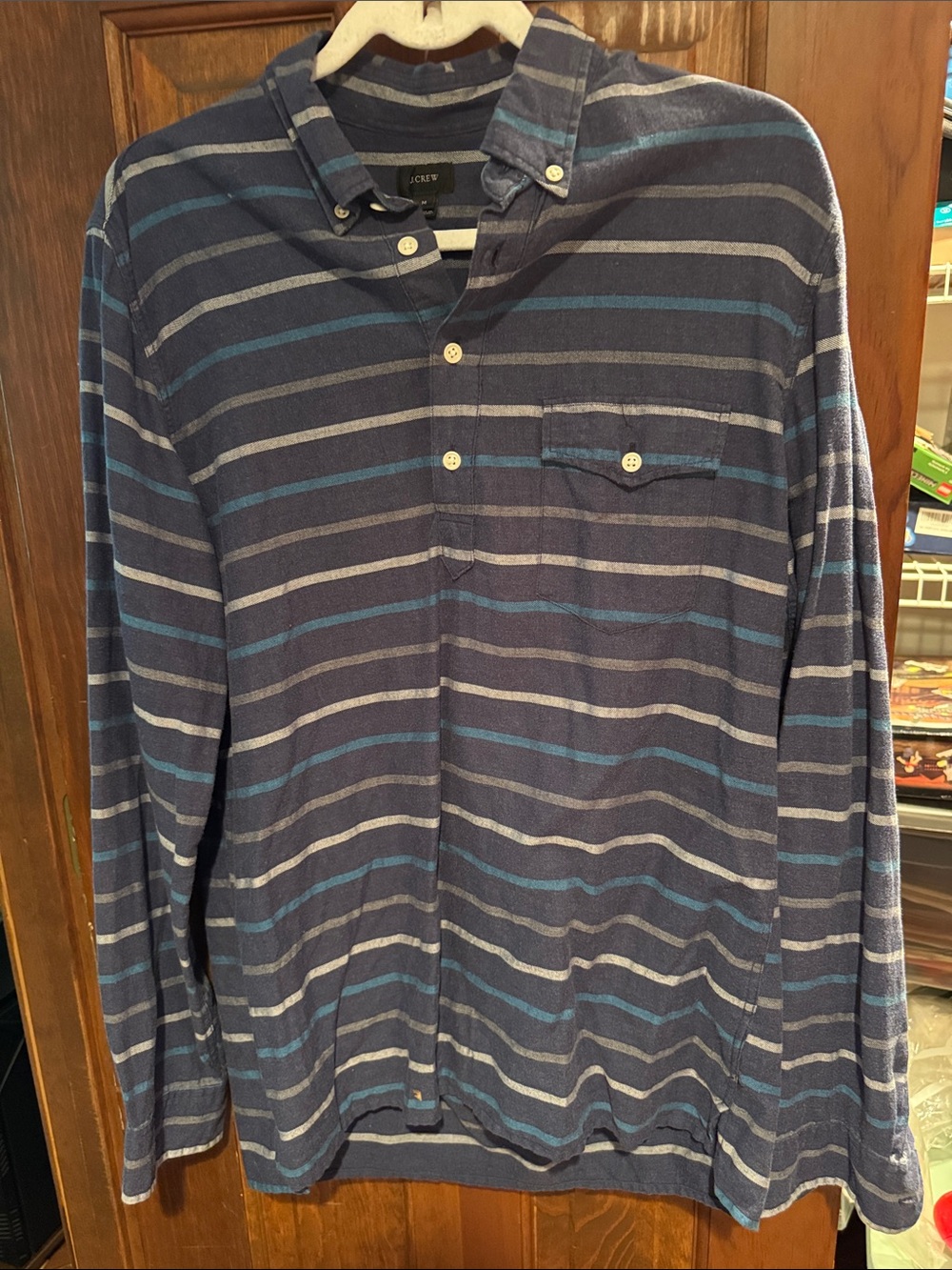 J. Crew Navy Blue Striped Long-Sleeve Button-Down Shirt